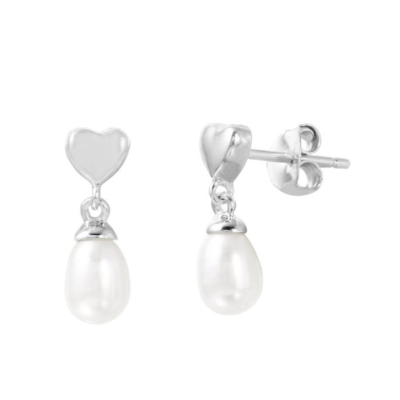 Jewelry - 925 Heart w Dangling Fresh Water Pearl Post Earrin